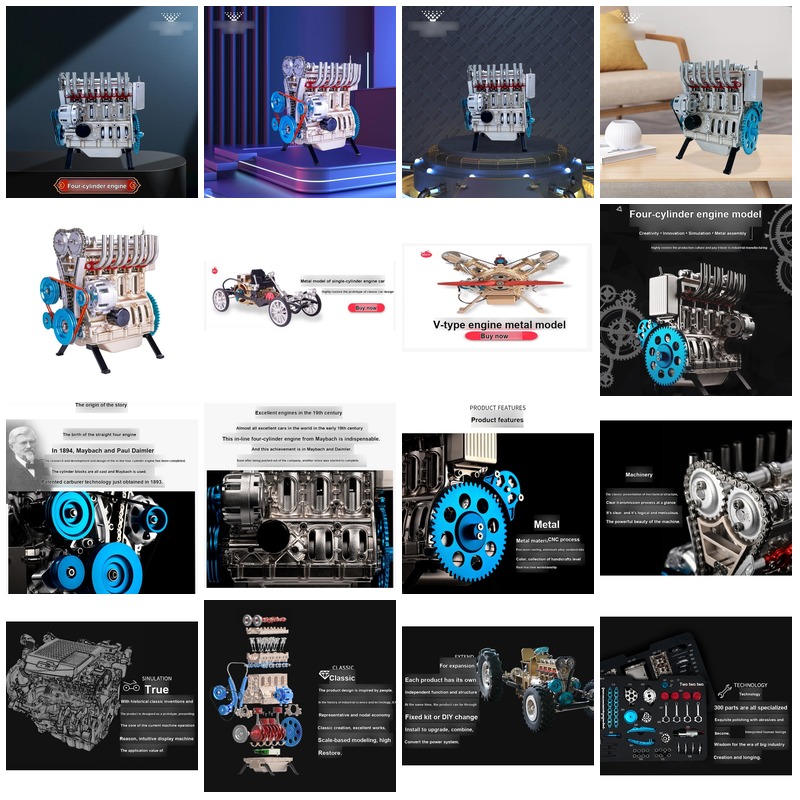 Model Kit Engine - 3D DIY Inline Four-Cylinder Engine Metal